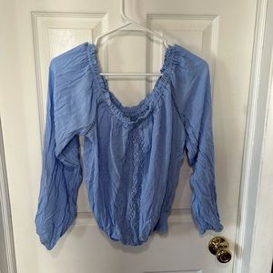 Aeropostale Off Shoulder Top Womens Medium Blue Peasant Stretch Long Sleeve
